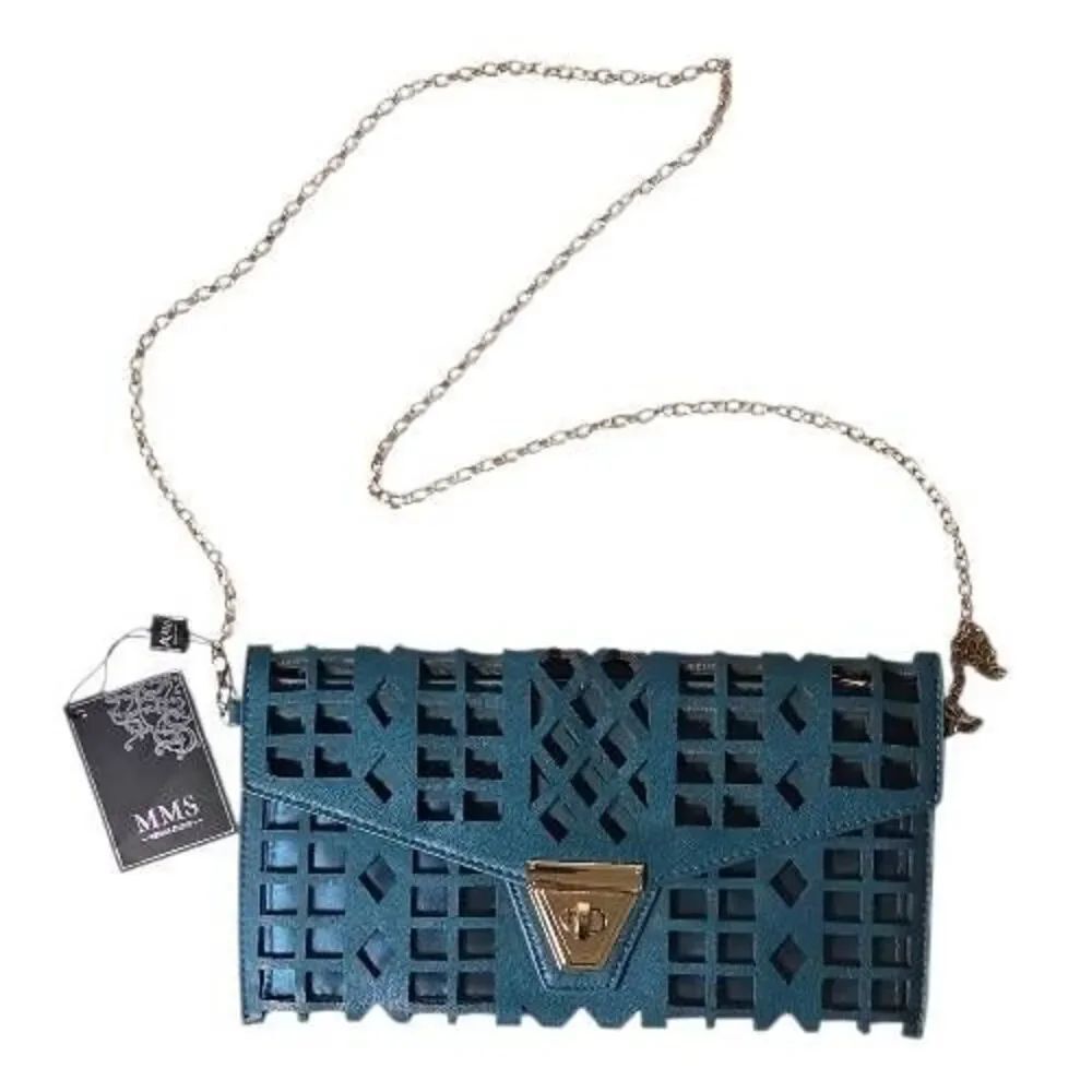 ​NWT NMS Studio Laser Cut Geometric Envelope Clutch - Deep Teal